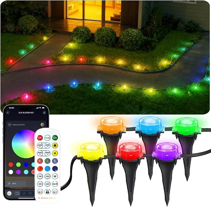 100Ft RGB Ground Lights Outdoor LED Pathway Lights, Multi Color Changing Christmas Decor Waterproof Walkway Lighting for Outside Garden Back Yard Lawn Driveway Patio Landscape Lighting, Smart Control by BonvePet