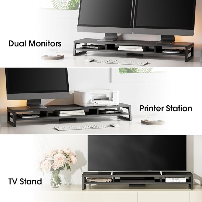 Fenge Dual Monitor Stand for Desk, 42.5in Large Monitor Riser for 2 Monitors, 2 Tier Computer Office Desk Top Shelf, Desktop Storage Stand for Laptop, PC, Computer, Printer - Image 7
