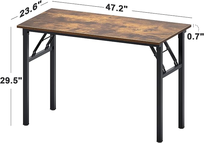 Need Office Computer Desk 47.2x23.6 in Sturdy Folding Laptop Table Retro | Black Frame Writing Gaming Work Table/Foldable Home Office Desk/Sewing Table, No Assembly Required - Image 3