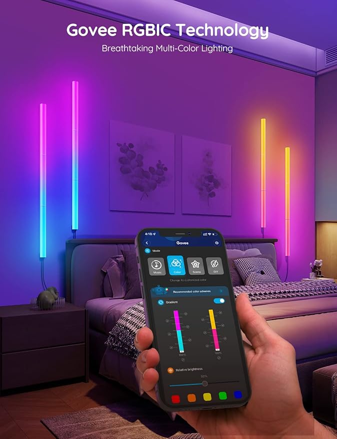 Govee Glide Wall Lights, Smart Gaming Light Bar, Works with SmartThings | RGBIC LED Wall Lamp for Bedroom, DIY, 6 Count Light Bar for Gaming Room(2 Panels Set and 3 Sections/Panel) - Image 6