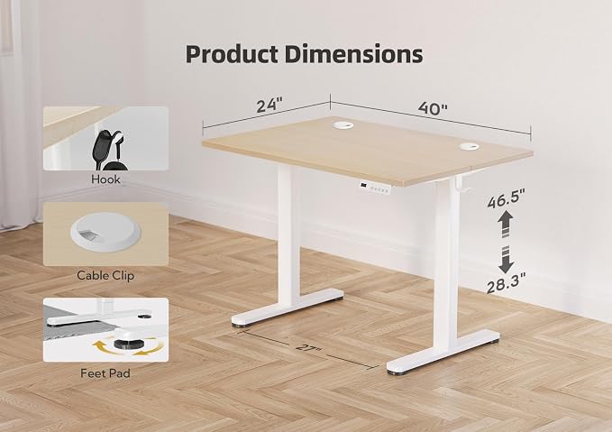 YDN 40 x 24 Inch Nature Electric Standing Desk | Adjustable Height, Sit Stand, Cable Management, Ergonomic, Home Office - Image 3