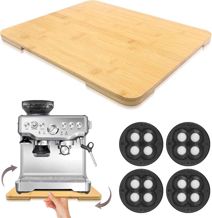 360°Rolling Tray Bamboo Appliance Slider for Breville Espresso Machine | Kitchen Sliding Tray for Coffee Maker Appliances Mat Easily from Under The Cabinet Natural 13"×15.7" by GIASSVIO