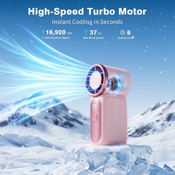Portable Handheld Mini Fan, Mini Portable Fan with 6 Speeds, 16920 RPM Turbo High Speed Airflow, USB Rechargeable Small Personal Fan with LED Display, Pocket Hand Fan for Travel Makeup Outdoor Office - Image 2