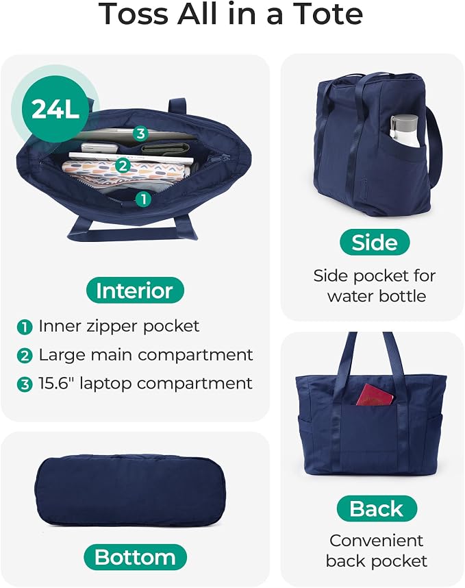 BAGSMART Tote Bag for Women, Tote Bag with Zipper Work Tote with Compartments Nurse Shoulder Hanbag for Travel, Gym - Image 3