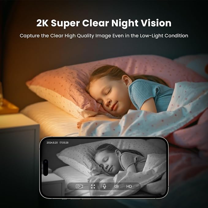 AMOROM Indoor Camera 2K, Alexa Camera for Baby/Elderly/Pet Monitoring | AI Smart Detection & Alarm, 2-Way Audio, Night Vision, 2.4G & 5G WiFi App Control, Cloud & SD Card Storage, 1 Pack - Image 3