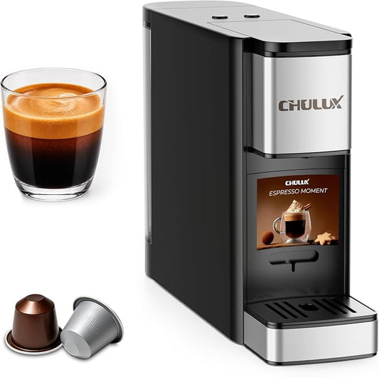CHULUX RectoCafé Espresso Machine for Nespresso Original Pod, Metal & Black | Extra Mini Design, 20 Bar Professional Italian Pump, Food-Grade Materials, Quiet with Low-Vibration Brewing for Home & Office by CHULUX