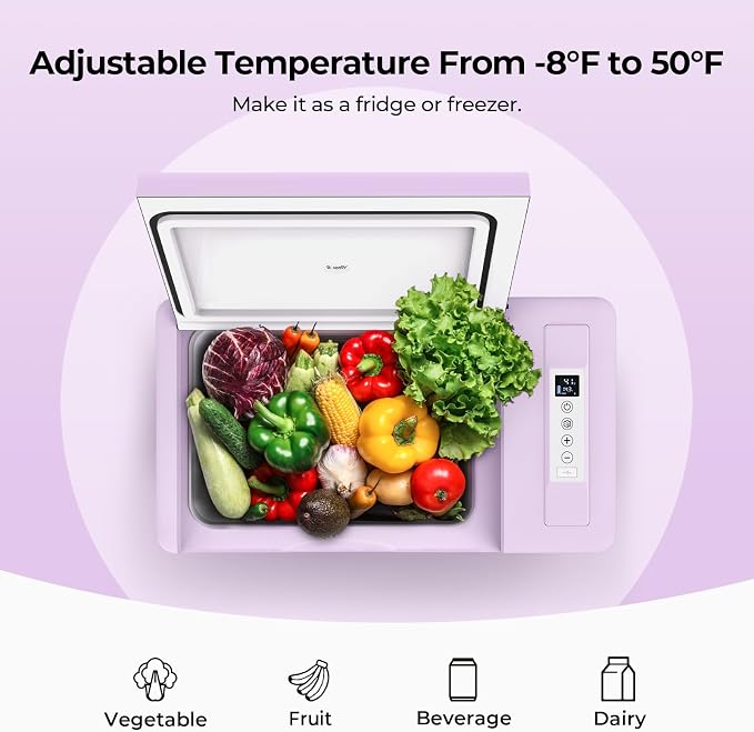 BougeRV Purple 23Quart Portable Refrigerator, 12 Volt Fridge 22L, Portable Freezer Compressor Cooler 12/24V DC 110~240 Volt AC for Truck Van RV Camper -8℉~50℉ - Image 3