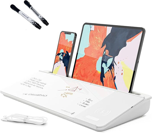 DeskBoard Buddy Desktop Whiteboard + 2 Markers (White with Wireless Charger) by DeskBoardBuddy