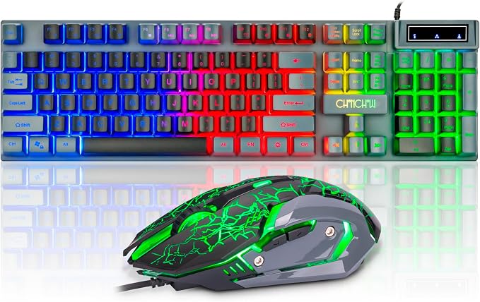 CHONCHOW Gaming Keyboard and Mouse Combo RGB LED Backlit USB Wired Key Board 3200dpi Mice Mechanical Feel Compatible with Xbox one ps5 Windows Laptop Computer(Grey-Black) by CHONCHOW
