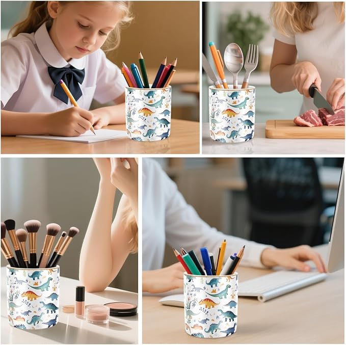 Pen Holder, Pencil Cup for Desk, Cute Makeup Brush Holder, Durable Ceramic Organizer Decor for Room, Office, Classroom, Cute Dinosaur Pattern - Image 5