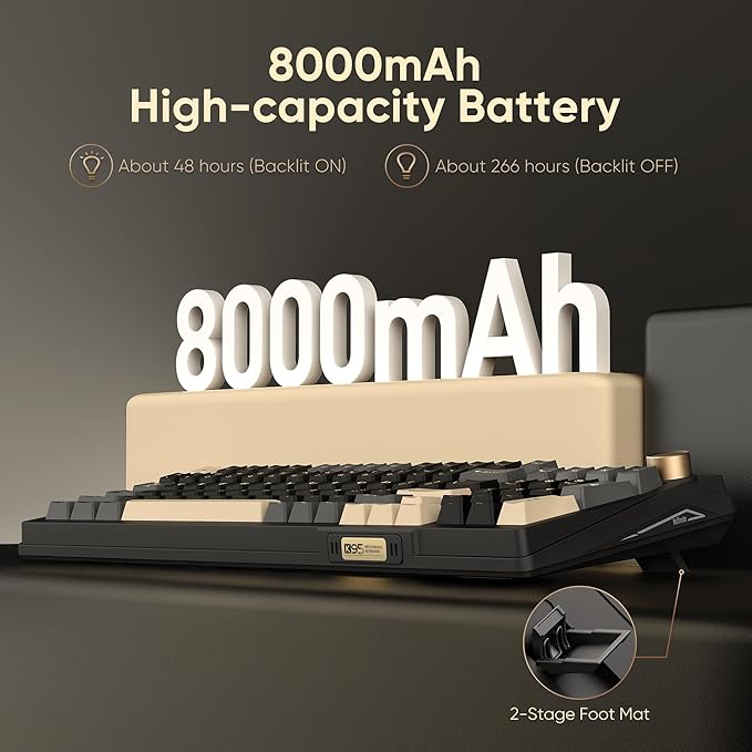 RedThunder K95 Wireless Mechanical Keyboard, TFT Screen & Knob, Tri-Mode BT5.0/2.4GHz/USB-C Hot Swappable Custom, Pre-lubed Linear Pink Switches, Gasket Structure, RGB Gaming Keyboard, Black-Gold - Image 7