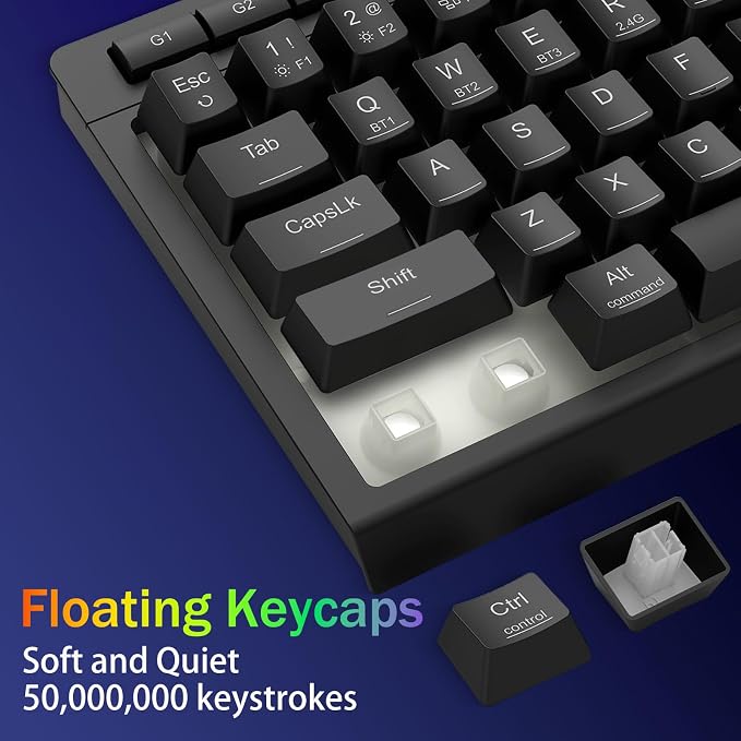 Redragon Wireless Gaming Keyboard, RGB Backlit, Portable 60% Design, Black | Bluetooth/2.4GHz/USB-C Wired, Mini Quiet Macro Membrane Keyboard, Rechargeable 4000mAh Battery, Anti-Ghosting for Win/MAC - Image 9