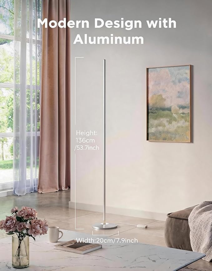 Govee RGBIC Floor Lamp, 1000lm LED Corner Lamp | Works with Alexa, Smart Modern Floor Lamp with Music Sync and Color Changing Standing Lamp for Bedroom Living Room Silver - Image 8