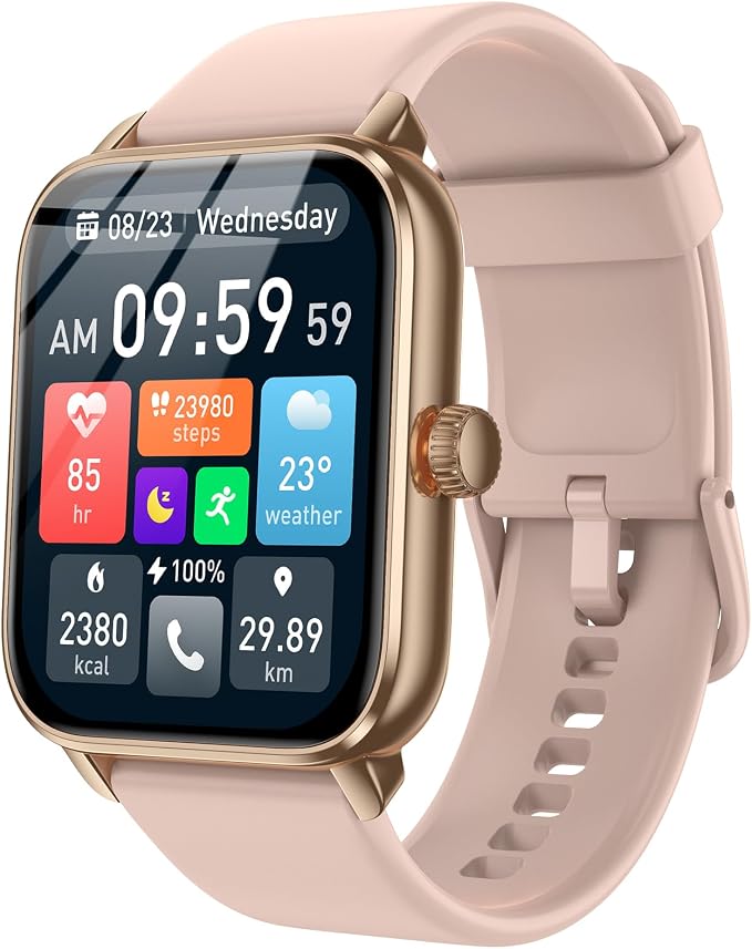 Smart Watches for Men Women with Alexa Built-in, Bluetooth Call, 1.85" HD Touchscreen, 120+ Sport Modes, IP68 Waterproof, 7-Day Battery, 24/7 Heart Rate & Sleep Monitor for Android iPhone (Pink) by iBesi