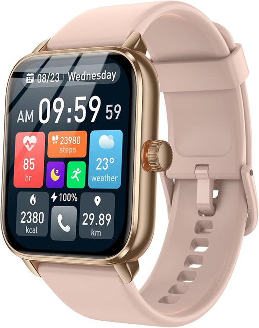 Smart Watches for Men Women with Alexa Built-in, Bluetooth Call, 1.85" HD Touchscreen, 120+ Sport Modes, IP68 Waterproof, 7-Day Battery, 24/7 Heart Rate & Sleep Monitor for Android iPhone (Pink) by iBesi