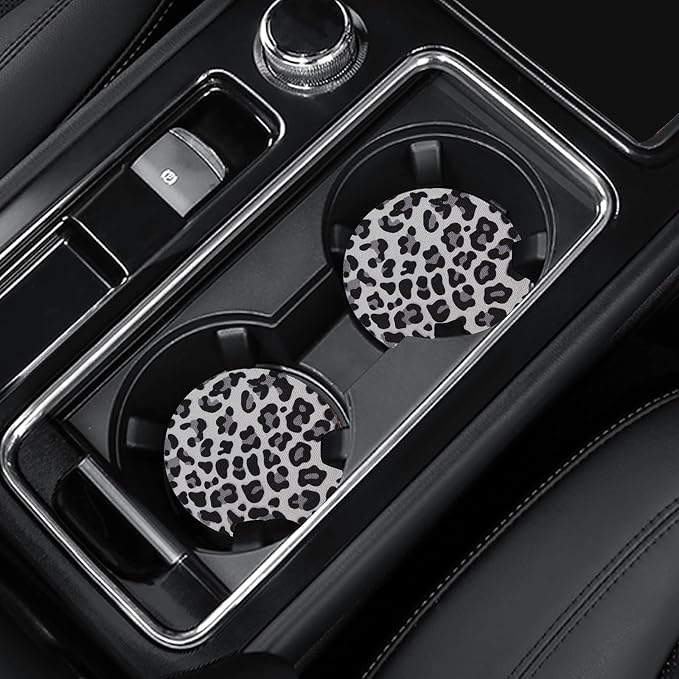 4 Pack Snow Leopard Print Car Coasters, 2.75inch Neoprene Cup Pad Mat for Cup Holders by Joyberg