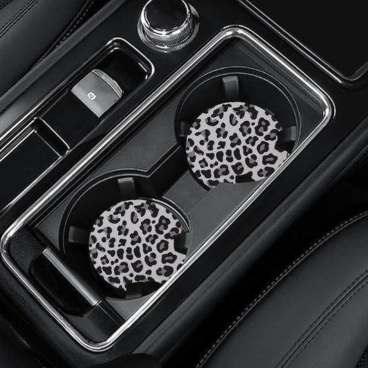 4 Pack Snow Leopard Print Car Coasters, 2.75inch Neoprene Cup Pad Mat for Cup Holders by Joyberg