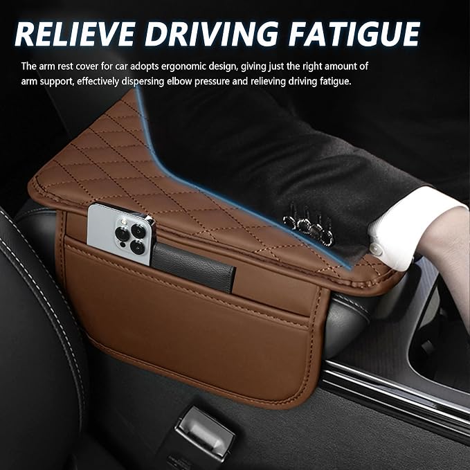 Stacool Upgraded Car Center Console Cover,Microfiber Leather Car Armrest Cover Cushion with 2 Storage Bags,Universal Car Armrest Storage Box (Brown) - Image 4