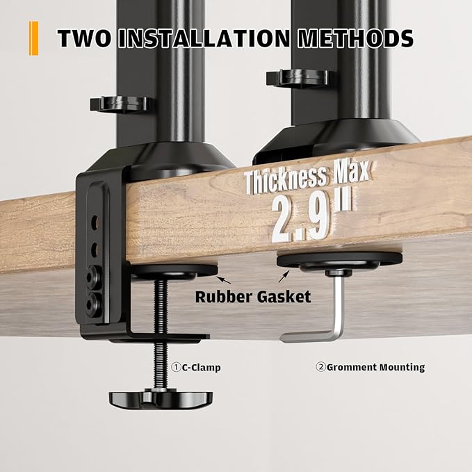 HEMUDU Dual Monitor Articulating Desk Mount Arm Stand - Vertical Stack Screen Supports Two 13 to 34 Inch Computer Monitors with C Clamp - Image 2