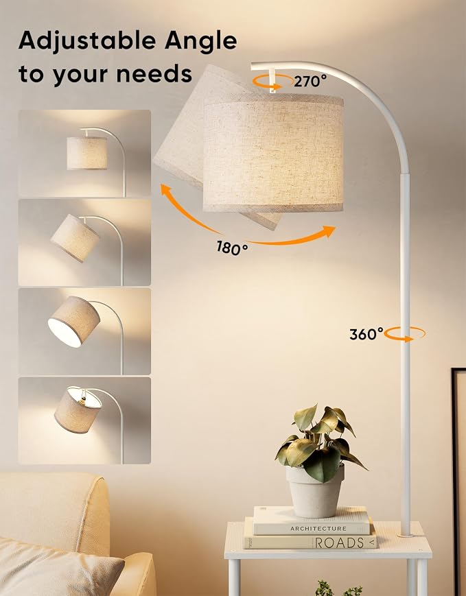 PARTPHONER Floor Lamp with Table, Night Stand with Lamp, Narrow Side Table with 3CCT LED Bulb, Small Coffee Table, Modern End Table with Storage Shelves for Living Room Bedroom Home Décor, White - Image 5