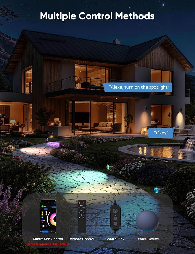 APPECK Landscape Lighting, RGBW Spotlights with APP Control,4 Pack | Color Changing Low Voltage ,IP65 Waterproof Outdoor Landscape Lights for Garden Yard Outside Decoration - Image 5