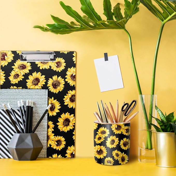 Pen Holder, Cute Pencil Holder for Desk, Makeup Brush Holder Floral Pattern, Pencil Cup for Girls Women, Durable Ceramic Desk Organizer Flower Decor for Office, Classroom, Sunflower - Image 4