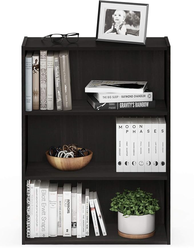 Furinno PASIR Book Shelf, 3-Tier Bookshelf, Storage Shelves Bookcase, 9.7 x 23.7 x 31.5, for Living Room, Bedroom, Home Office, Cinnamon Cherry - Image 5