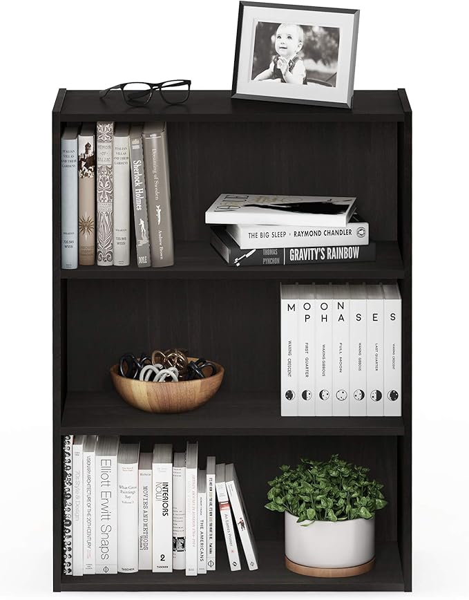 Furinno PASIR Book Shelf, 3-Tier Bookshelf, Storage Shelves Bookcase, 9.7 x 23.7 x 31.5, for Living Room, Bedroom, Home Office, Espresso - Image 6