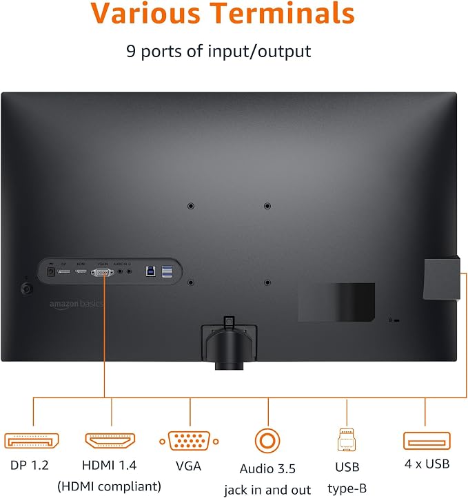 Amazon Basics 27 Inch Monitor, FHD 1080P, 100Hz, IPS, Built-in Speakers, VESA Compatible, USB Ports, Black - Image 3