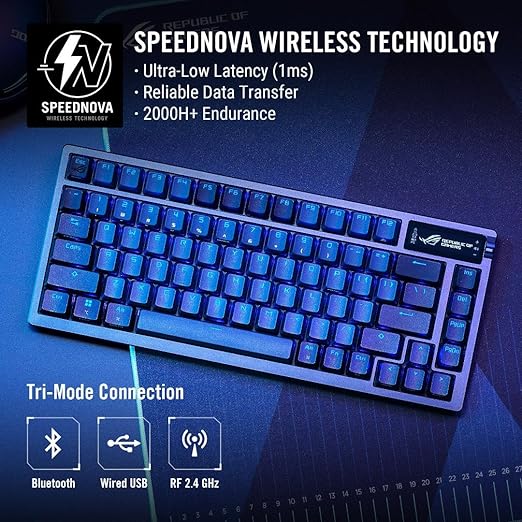 ASUS ROG Azoth Wireless Mechanical Gaming Keyboard – 75% TKL, Tri-Mode Connectivity, Hot Swappable Pre-lubed ROG NX Snow Linear Switches, PBT Keycaps, RGB, OLED Display, PC/Mac Support - Black - Image 2