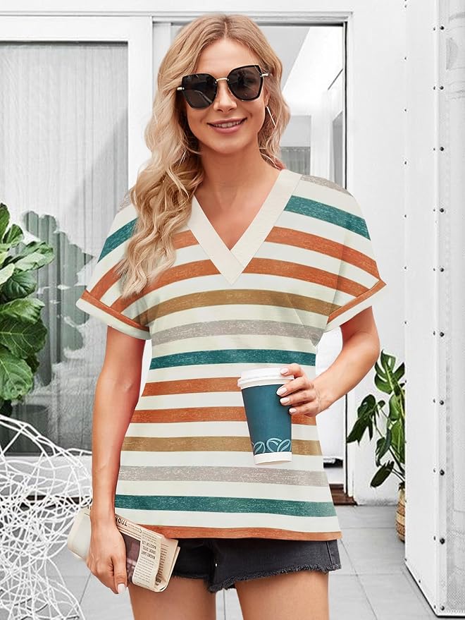 T Shirts Short Sleeve V Neck Tees Womens Tops Beach Vacation Fashion Clothes 2026 Casual Summer Spring Fall Outfits - Image 2