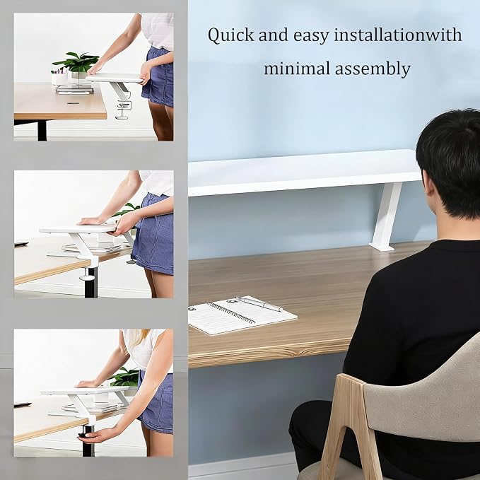 VXHCS Clamp On Desk Organizer Shelf, Desktop Extender Storage Organizer Portable No Drill Required Adjustable Floating Desks Shelf for Home Office Dorm Workstation and Study Space(23.6"x7.9") - Image 5