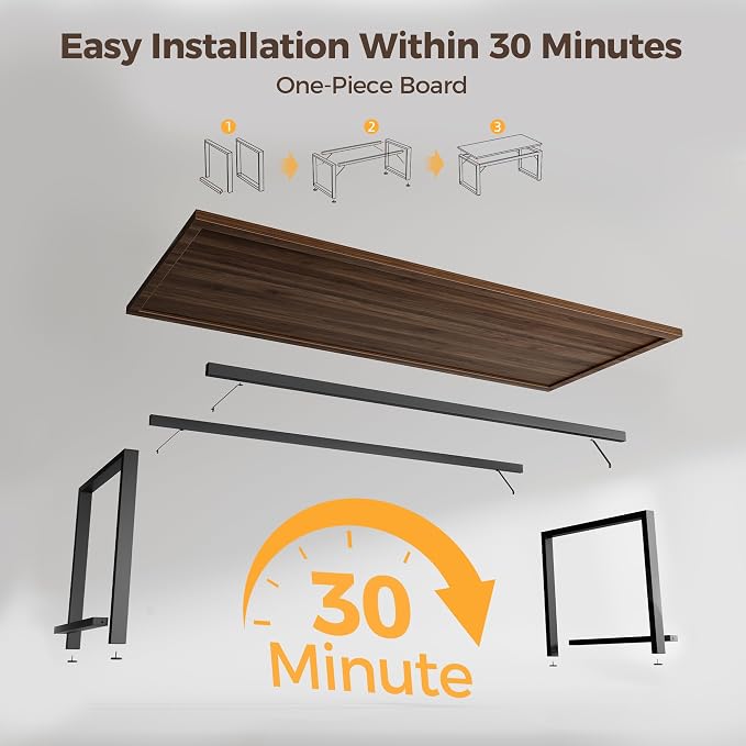 Mericonia 40 Inch Computer Desk, 1" Thick Small Office Table, Walnut | Modern Simple Style, Heavy Duty Industrial Frame, Small Study & Writing Table for Home Bedroom Work - Image 8