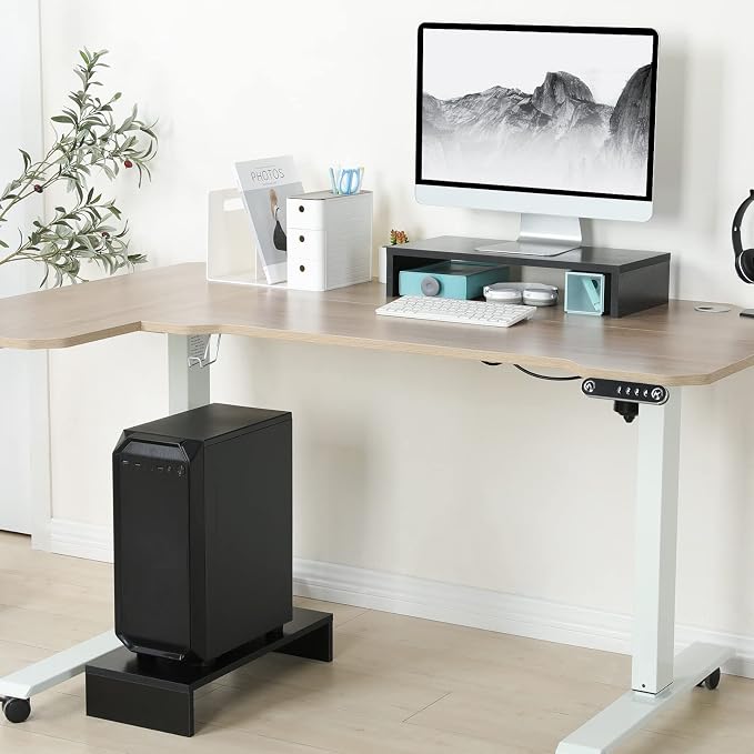 TEAMIX 20 Inch Monitor Stand Riser, Black Desktop Stand for PC/TV/Laptop/Printer, Wood Monitor Riser with Storage, Computer Stand Keyboard Organizer - Image 4