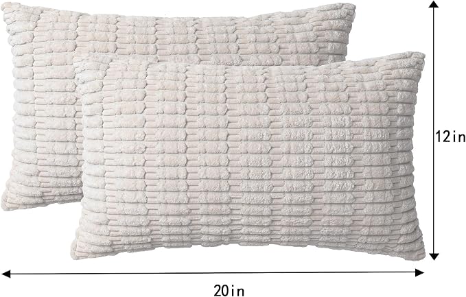 Aegero Pack of 2 Corduroy Decorative Throw Pillow Covers 12x20 InchSoft Boho Striped Pillow Covers Modern Farmhouse Home Decor for Sofa Living Room Couch Bed（Cream White） - Image 7