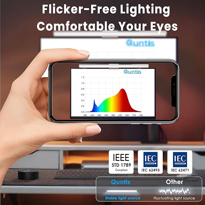Quntis Monitor Light Bar Pro White, Eye-Care No Glare USB Computer Lamp, Stepless Dimming & Auto-Dimming Brightness, Dual Control, Modern Aesthetic Space Saving Desk Accessories Office Gaming Reading - Image 6
