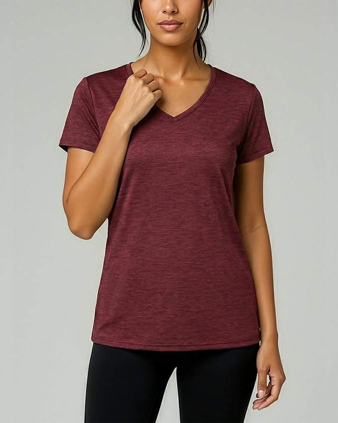 5 Pack Women's Dry Fit V Neck Workout Tops T Shirts Athletic Gym Yoga Tees | Available In Plus Size, Cooling Moisture-Wicking, Short Sleeve, Quick-Dry, Fitness, Stretch, Exercise, Running, Hiking - Image 3