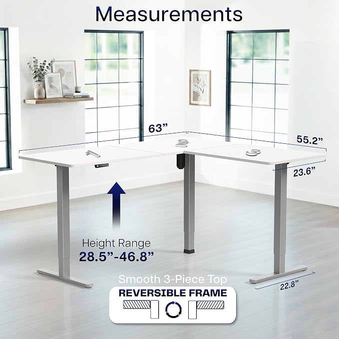 VIVO White 63 x 55 in Corner Standing Desk, DESK-E3CTGW | Electric, Reversible L-Shaped Table, Sit Stand, Height Adjustable, Memory Controller, Office Furniture Sets, Gray Frame - Image 5
