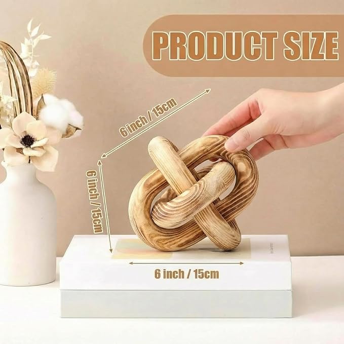 Yalikop 3 Link Wood Knot Decor Rustic Home Décor Accents Hand Carved Coffee Table Decoration, Boho Chain Link Decoration, Modern Shelf, Rustic Objects for Home Living Room Bedroom(Burnt) - Image 2