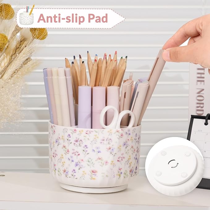 SKYDUE Rotating Pencil Pen Holder for Desk, Pencil Cup with 5 Slots | 360 Degree Rotating Desk Organizer, Desk Decor for Office, School, Home - Image 3