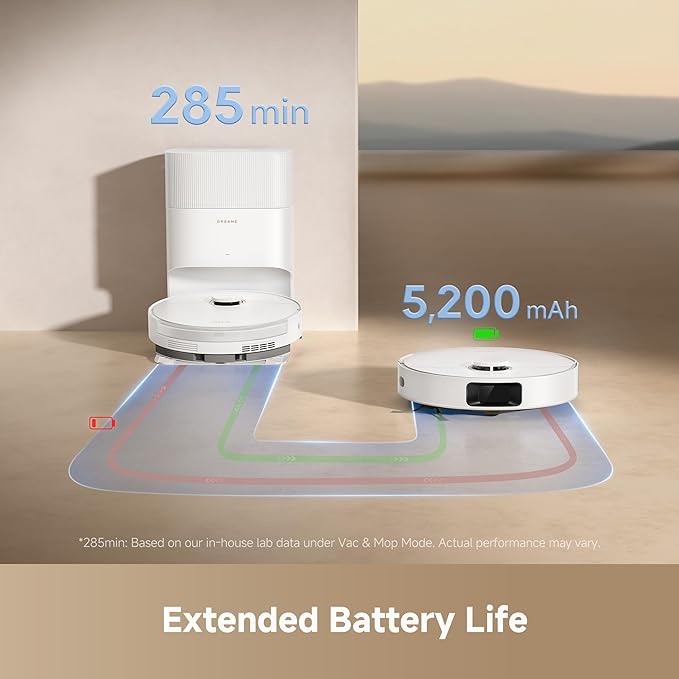 dreame D20 Plus Robot Vacuum and Mop, Detangling DuoBrush for Pet Hair | 13,000Pa Suction, Self-Emptying with 5L Dust Bag, LDS Mapping, App & Voice Control, Ideal for Hard Floors & Carpets - Image 4