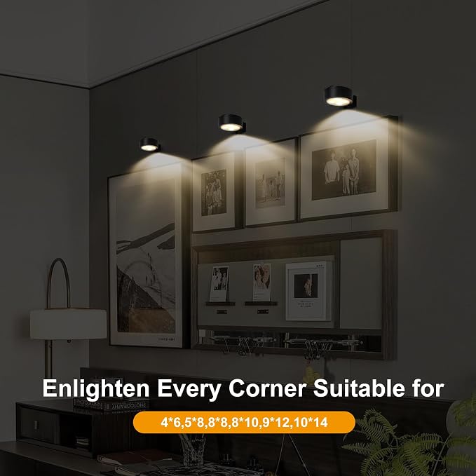 6-Pack Battery Operated Picture Light Magnetic Painting Light with 3 Lighting Modes,Remote and Dimmable Timer Art Display Light for Picture Artworking Frame Portrait,Wireless Wall Decor Puck Lights - Image 2