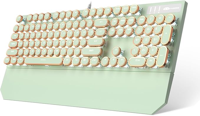 Camiysn Typewriter Style Mechanical Gaming Keyboard, Green Retro Punk Gaming Keyboard with White Backlit, 104 Keys Blue Switch Wired Cute Keyboards, Round Keycaps for Windows/Mac/PC by Camiysn