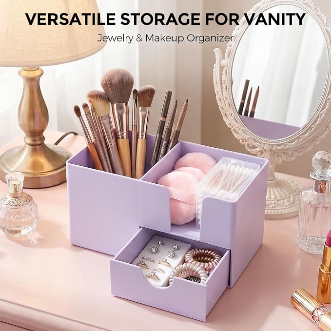 SKYDUE Small Desk Organizer with Drawer | 3 Compartments, Desk Pen Holder, For Home, School, Classroom & Office - Image 7