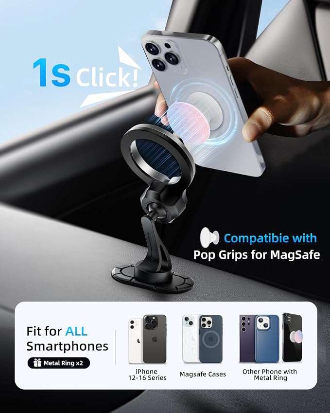 pop-tech for MagSafe Adhesive Car Mount, Strong Magnets Car Phone Holder Mount for Dashboard, 360° Rotation Magnetic Cell Phone Dash Holder Curved Fit for iPhone 16 Pro Max 15 14 13 12 Series - Image 7