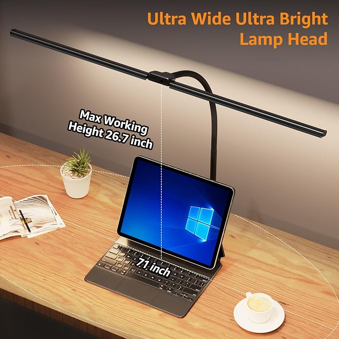 ShineTech LED Desk Lamp for Home Office, Ultra Bright Clamp Light with Flexible Gooseneck, 25 Lighting Modes, Eye-Caring Architect Lamp for Dual Monitors, Reading & Gaming Setup - Image 7