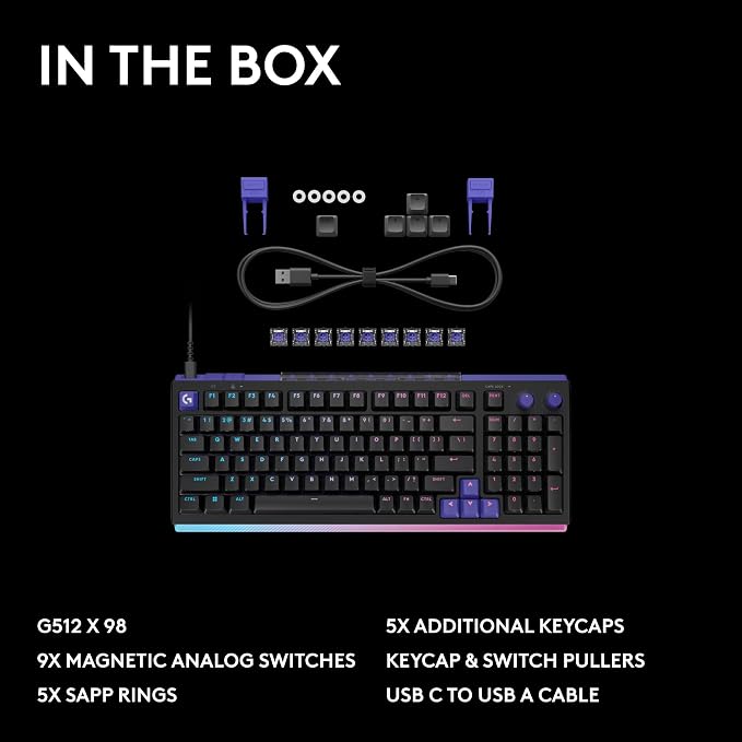 Logitech G512 X 98 TMR + Linear Switch Mechanical Gaming Keyboard - Black | Hot-Swappable 9x TMR Rapid Trigger + Linear Mechanical Switches, Gasket, PBT Keycaps, <8K, LIGHTSYNC RGB, for PC & Mac - Image 11
