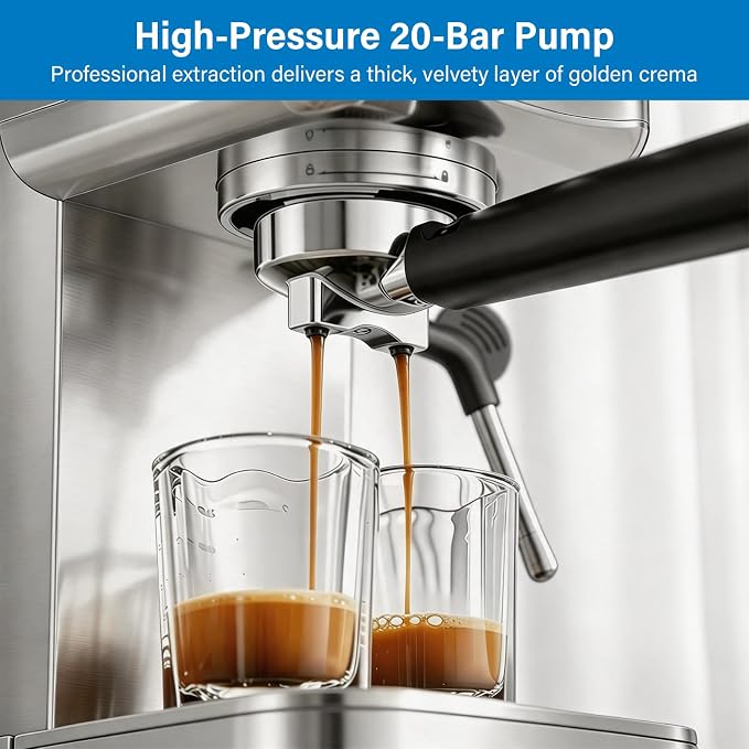 XIXUBX Cold Brew Espresso Maker with Milk Frother for Cappuccino & Latte | 20-Bar Pump, Built-in Pressure Gauge, Powerful Steam Wand, Milk Frothing Pitcher, 42 oz Removable Water Tank, Stainless Steel - Image 4