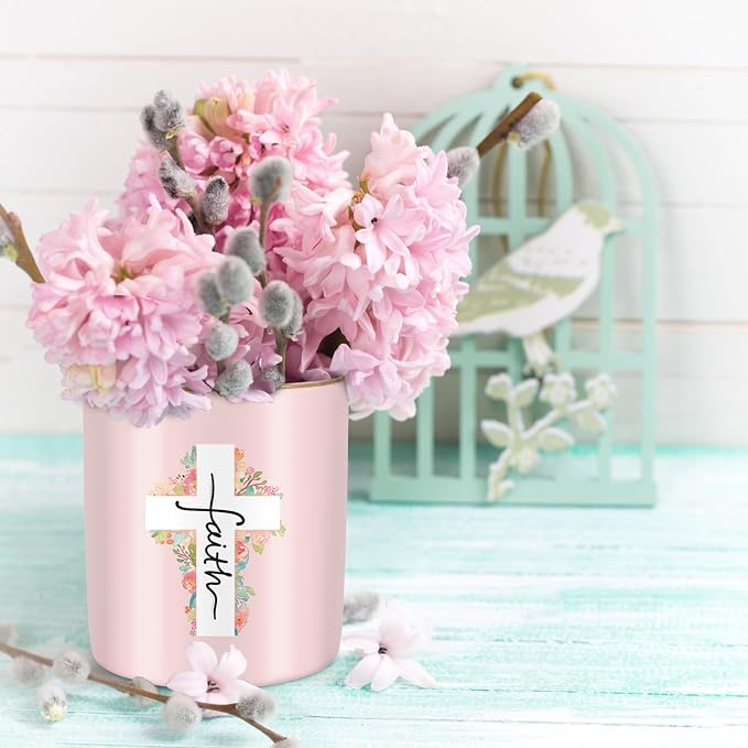 Ceramic Pen Holder for Desk Cute, Pencil Holder Cup, Makeup Brush Holder Pink, Multi-Functional Organizer for Office, Religious Style - Image 7