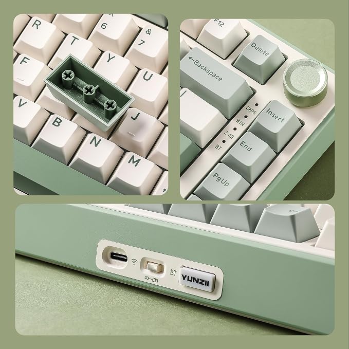 YUNZII B75 PRO 75% Wireless Mechanical Keyboard(Matcha Green,MilkV2) | Hot Swap Keyboard with Knob, Gasket Mount, Creamy Pre-lubed Switch for Smooth Typing, BT/USB-C/2.4G, for Gaming - Image 8